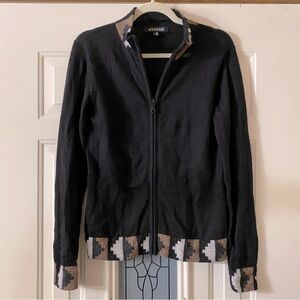 Lanart Size Large Black Baby Alpaca Wool Cardigan Sweater Full Zip